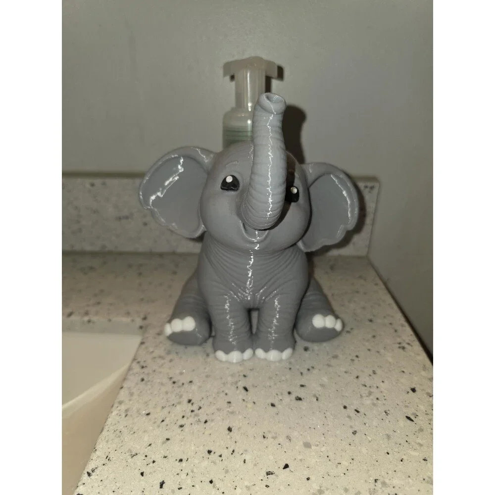 Grey Elephant Soap Holder Foaming Bottle Stand Cute Bathroom Sink Decor